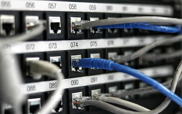 Patch panel with network cables connected